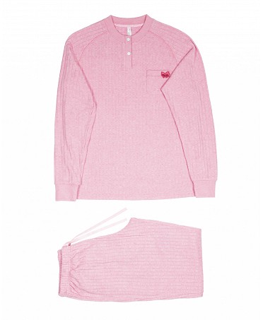 Lohe winter button-down pyjamas in pink ribbed