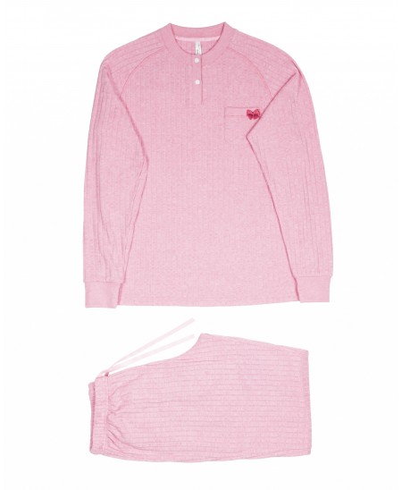 Pijama largo botones invierno Lohe de canalé rosa