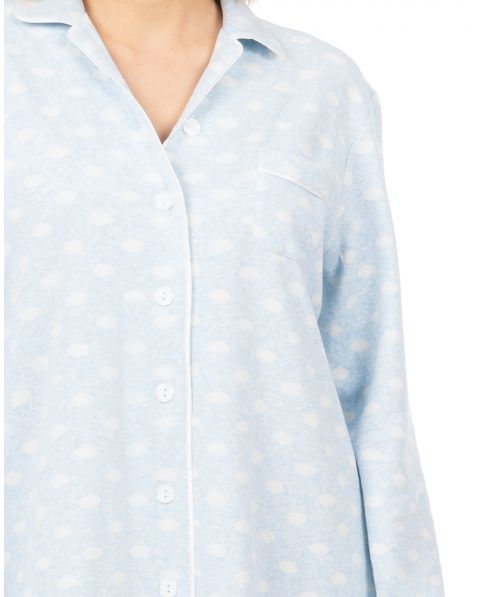 Blue polka dots print detail short winter nightdress