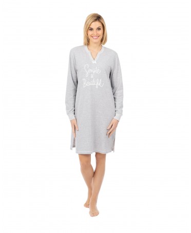 Women's short nightdress with embroidery, long sleeves and elbow patches.