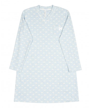 Women's blue short nightdress with polka dot pattern and V-neck