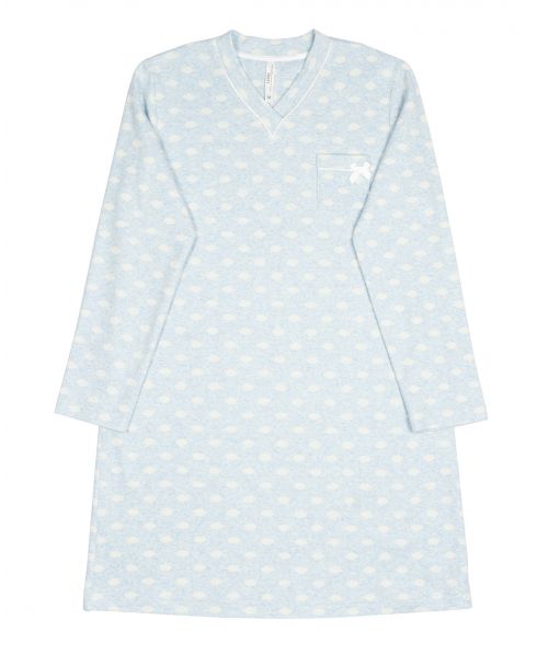 Women's blue short nightdress with polka dot pattern and V-neck
