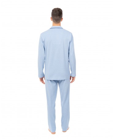 Hombre con pijama largo diseño azul liso y vivo