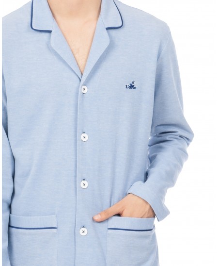Detalle pijama azul liso para invierno Lohe