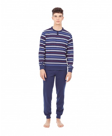Men's long winter pyjamas blue stripes