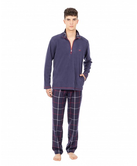 Pijama de invierno largo para hombre chaquetilla de cuadros