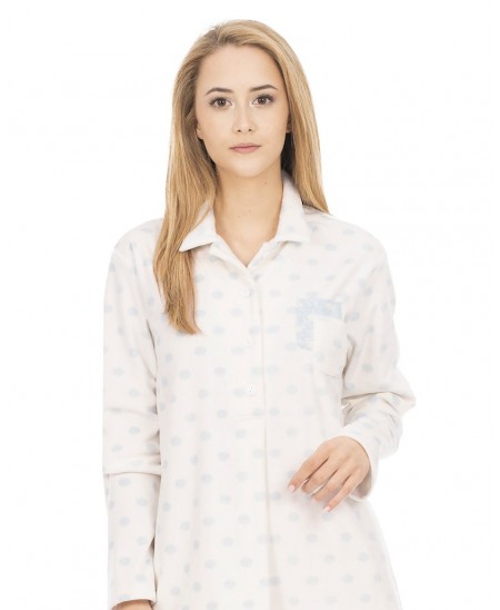 Pijama largo de mujer invierno botones topos plata