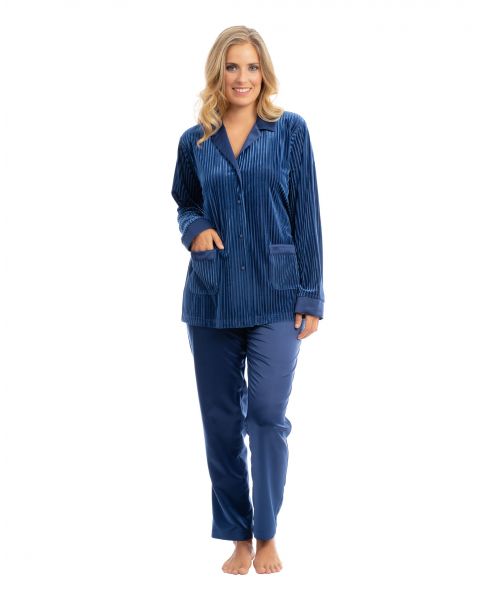 Women's long pyjamas in blue velvet, devoured