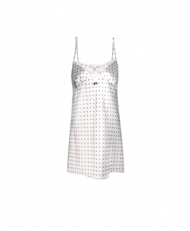 Elegant women's short satin nightgown with polka dot pattern