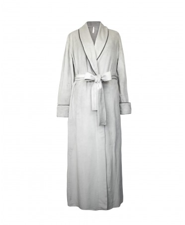 Women's long robe with contrasting trim. Velvet fabric