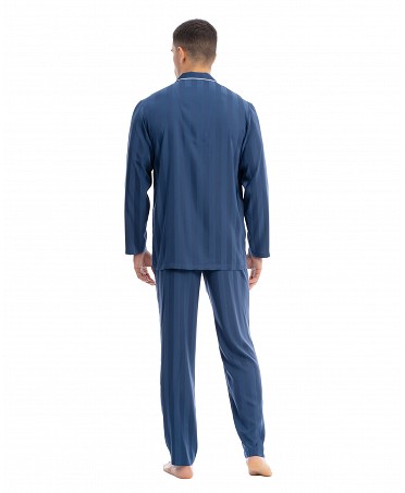 Gentleman's long winter satin pyjamas blue