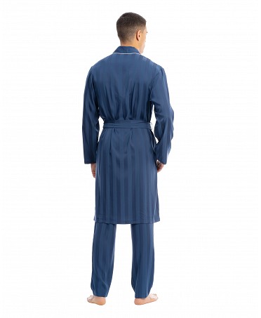 Gentleman in elegant blue satin Christmas style short dressing gown