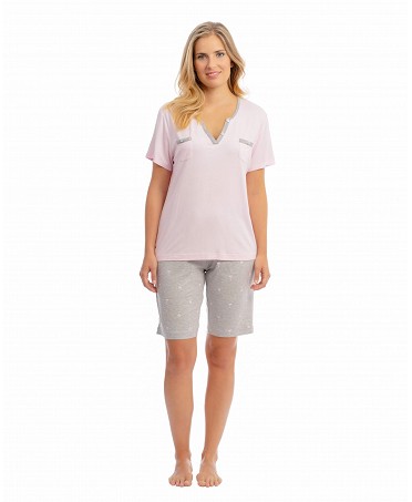Women's short sleeved pyjamas with short sleeves for summer with pink print with vigoré cups