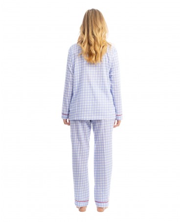 Vista trasera pijama largo Lohe dos piezas de algodón plumeti  a cuadros