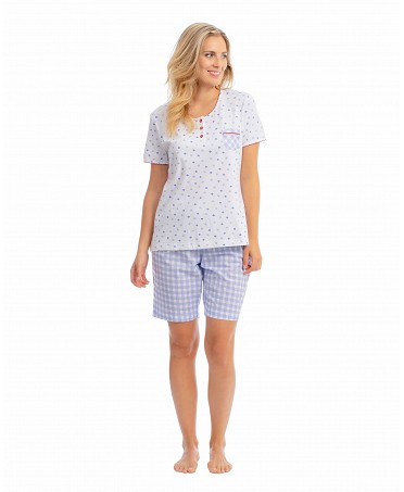 Pijama corto de mujer algodón plumeti a cuadros para verano