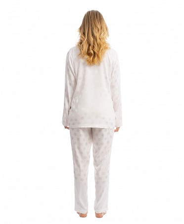 Two-piece pyjama set with satin long sleeved open jacket and matching trousers