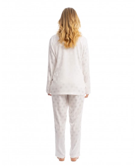 Two-piece pyjama set with satin long sleeved open jacket and matching trousers