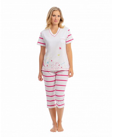 Pijama corto de mujer Lohe de manga corta y estampado de artista a rayas