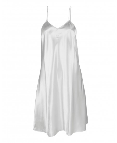 Fashionable plain nightdress in ivory satin with adjustable straps