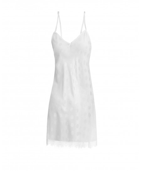 Short white satin jacquard strapless nightdress with lace details