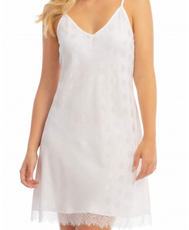 Detail view of white satin jacquard nightgown Lohe