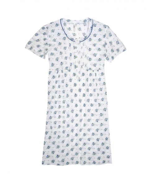 Cool short sleeve summer nightgown with blue wild flowers