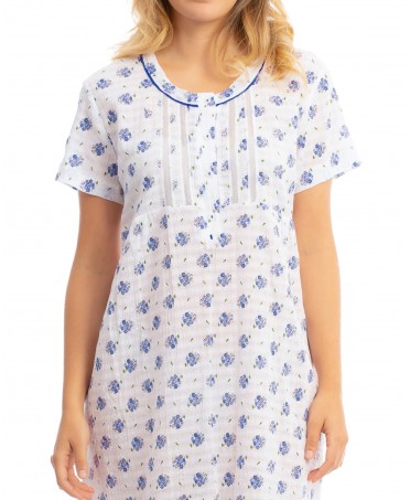Flower print collar detail and lace trim on the chest of the Lohe summer nightdress