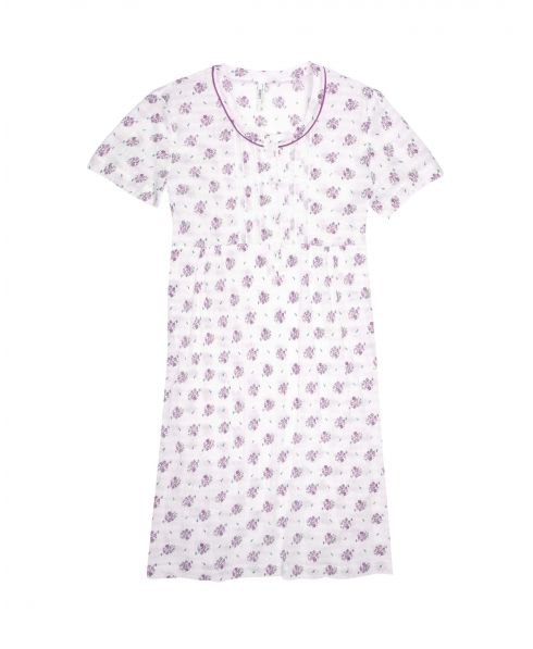 Women's classic short sleeve summer nightdress with lilac wild flowers