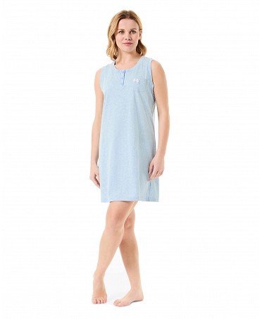 women's short sleeveless nightdress in blue.
