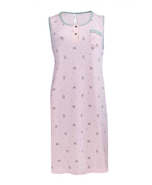 Cool women's summer sleeveless nightdress with pink and butterflies print