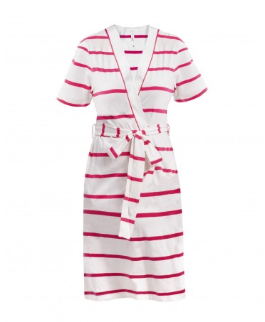 Women's short-sleeved dressing gown with pockets, short and knotted