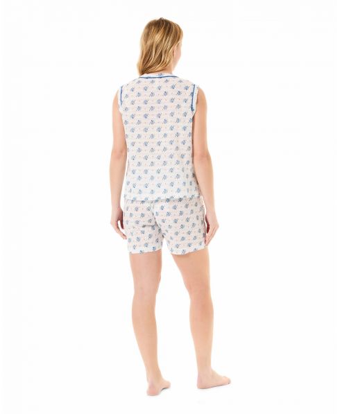 Vista de espaldas de pijama de verano sin mangas Lohe para mujer de estilo clásico romántico