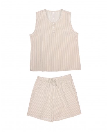 Pale pink two-piece pyjamas with piping for summer
