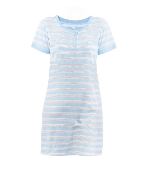 Summer nightgown in blue vigore cotton with striped print