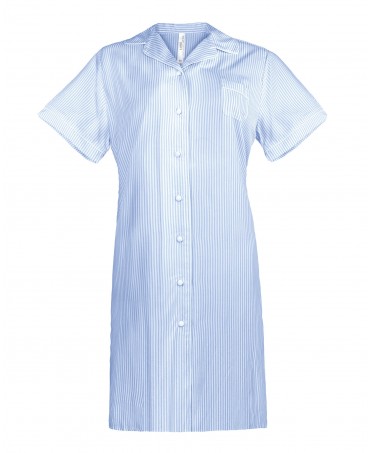 Lohe spring summer nightgown short with light blue striped print with piping