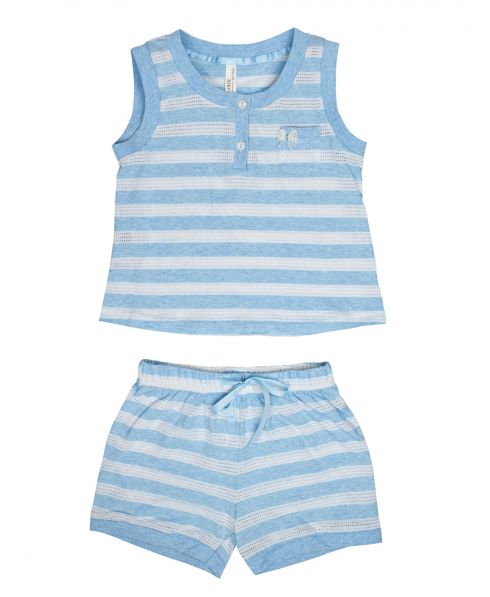 Girl's Lohe pajama short with stripes and lace bow trim.