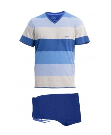 Men's cool and comfortable summer pyjamas with blue stripes