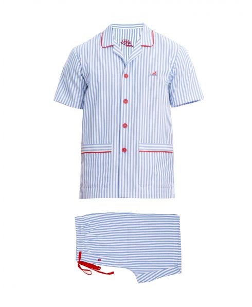 Men's striped cotton button-up pyjama shorts, short, buttoned