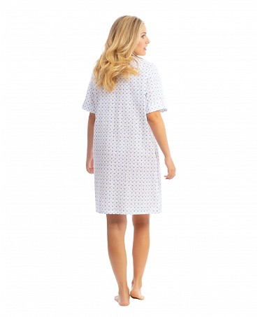 Rear view short beach dress with short sleeves and shirt collar