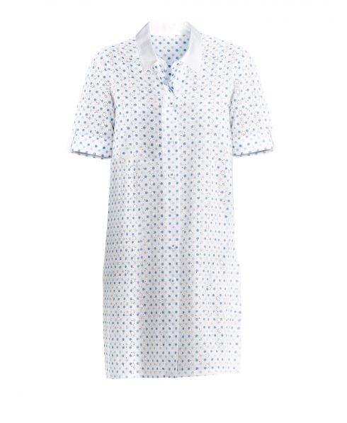 Short open cotton dress with short sleeves and shirt collar