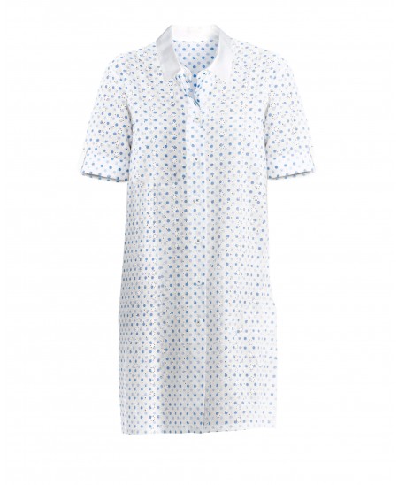 Short open cotton dress with short sleeves and shirt collar
