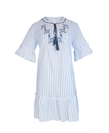 Short sleeve striped cotton dress