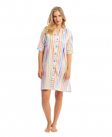 Short summer dress with striped open shirt style