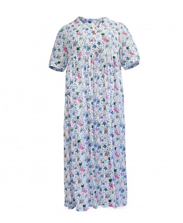 Spring summer long dress with short sleeves and floral print