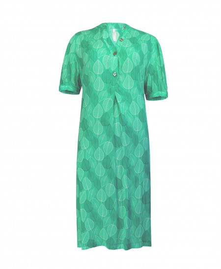 Green summer short sleeve button up neck beach dress with short sleeves