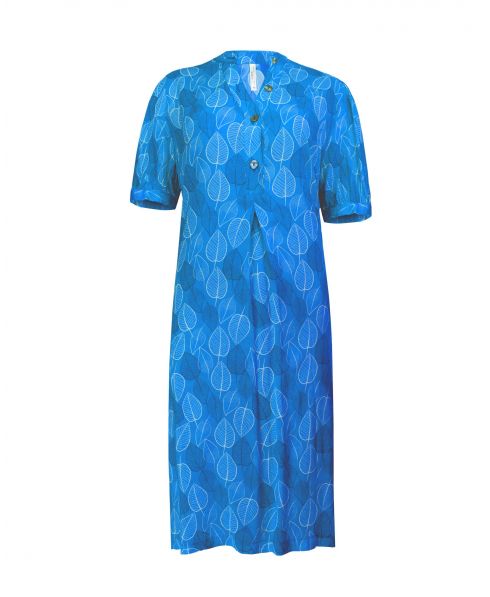 Short sleeve dress with buttoned neckline for the beach blue color