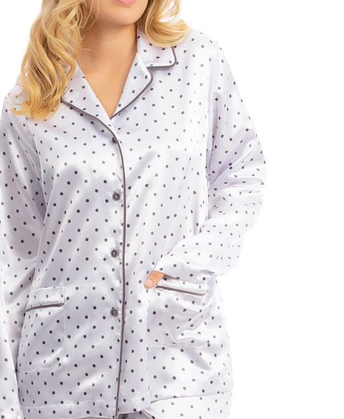 Women's long sleeved winter pyjama jacket in satin with polka dots