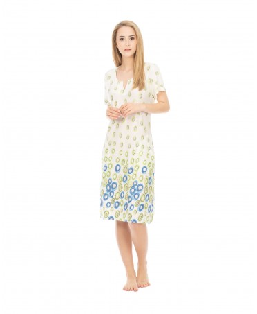 Short summer beach dress with short sleeves with borders and circles