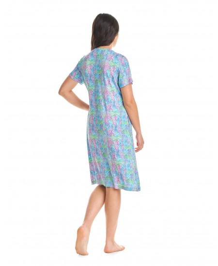 Back view of the Lohe short open back summer dress with buttons and round neckline