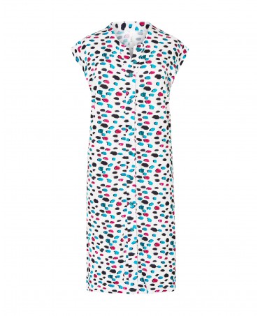 Lohe short sleeveless women's dress, open with buttons, printed with irregular polka dots.